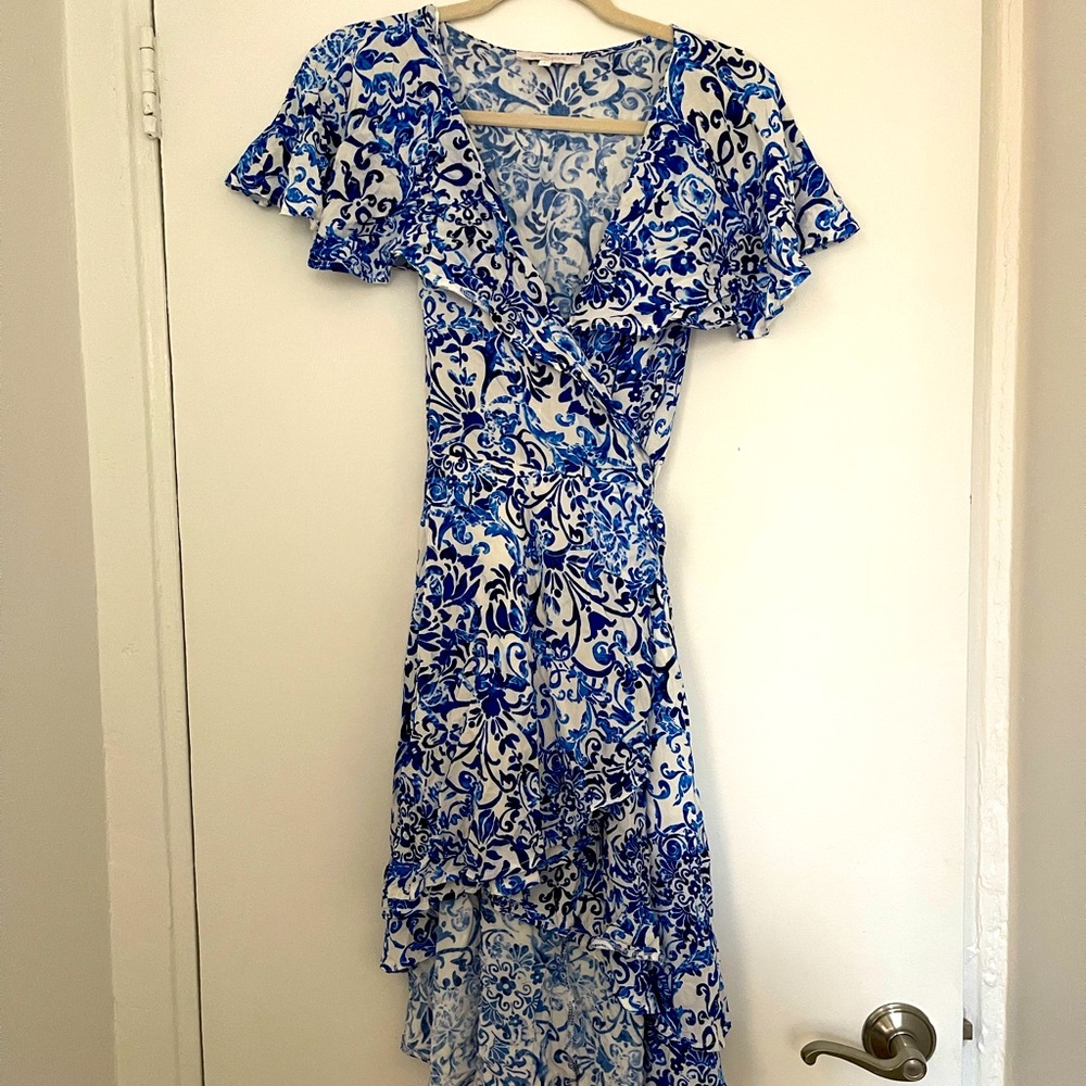 Blue and White Wrap Dress